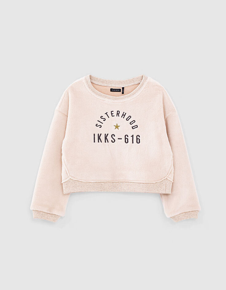 Sandfarben meliertes M&auml;dchen-Sweatshirt mit Message-1