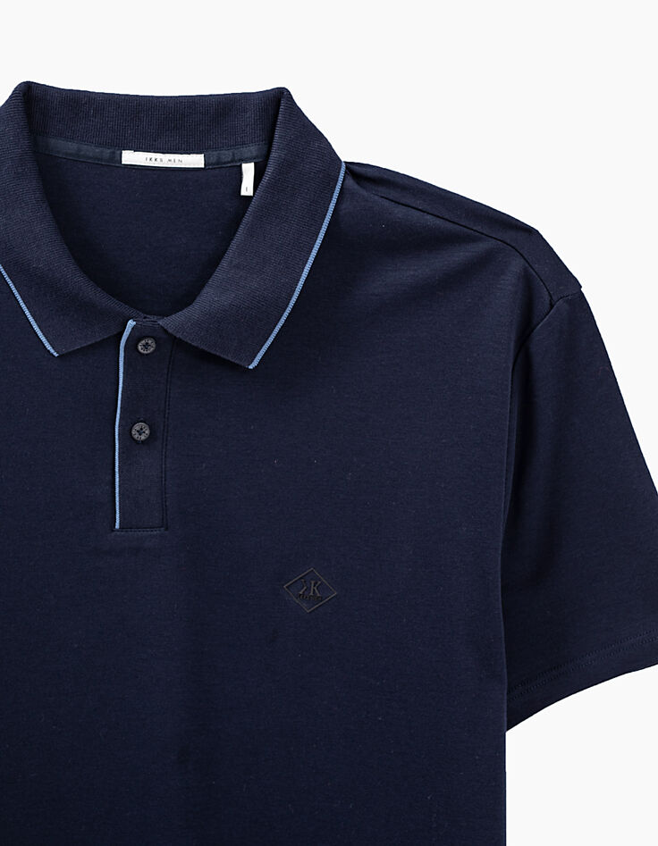 Polo marine Interlock avec col bord-côte rayé Homme-2