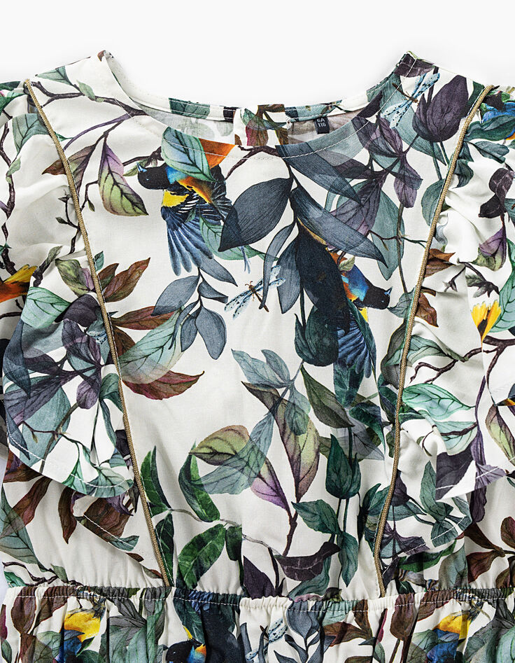 Robe longue blanc cassé imprimé jungle oiseaux fille-3