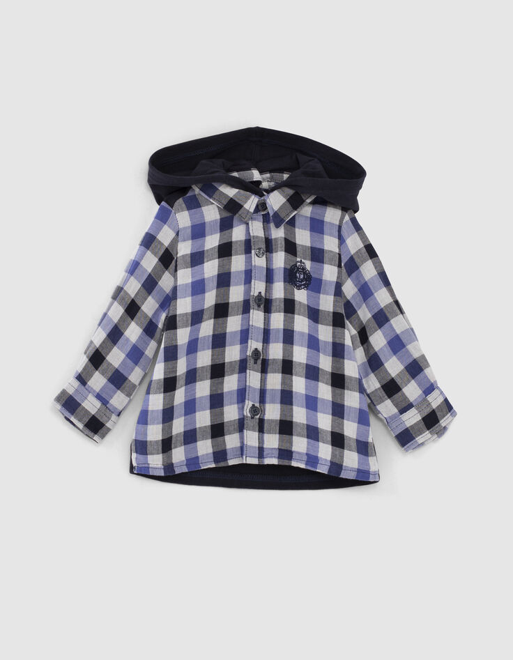 Camisa dark navy bimaterial cuadros bebé niño -1