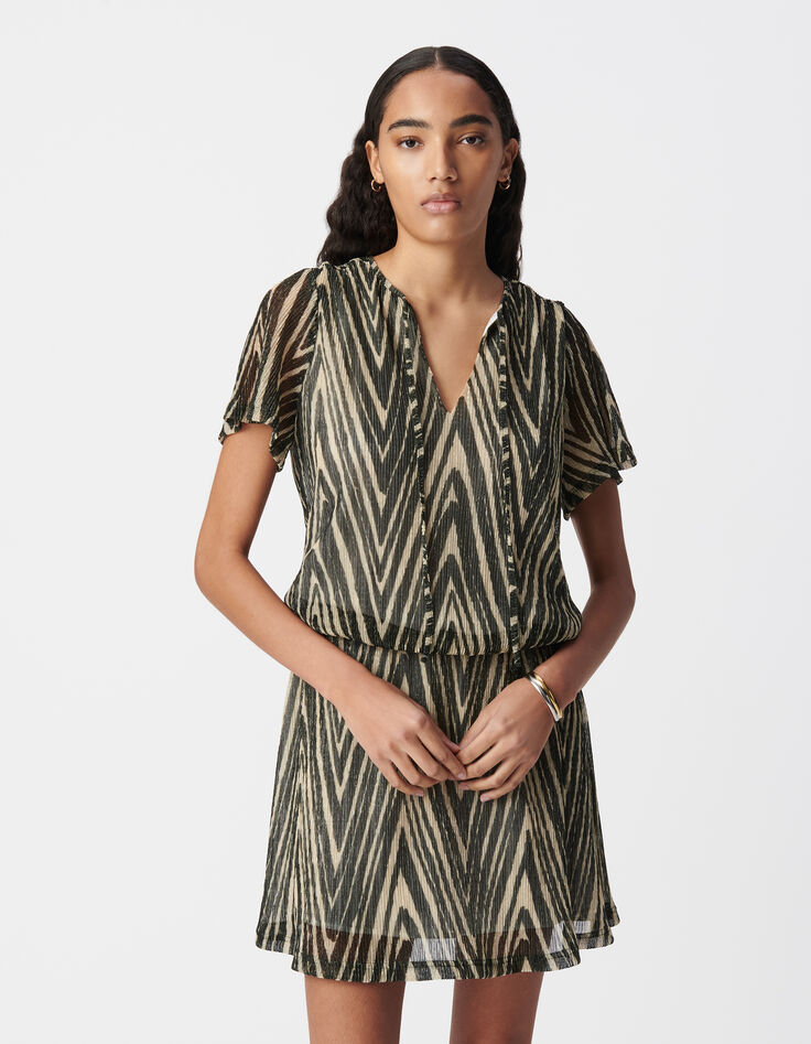 Robe noire motif chevrons dorés Femme-2