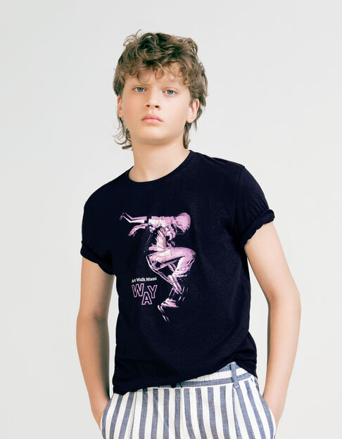 T-shirt marine coton bio visuel danseur garçon - IKKS