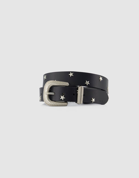 Ceinture noire cuir rivets &eacute;toiles Femme - IKKS