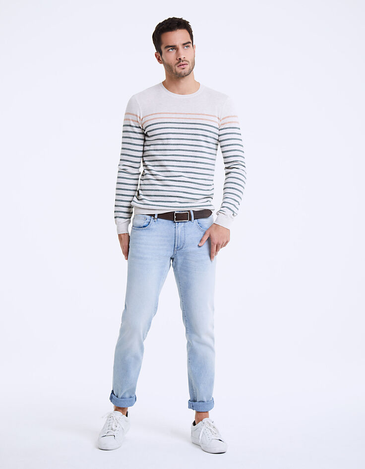 Pull marinière à rayures kaki et mandarine Homme-6