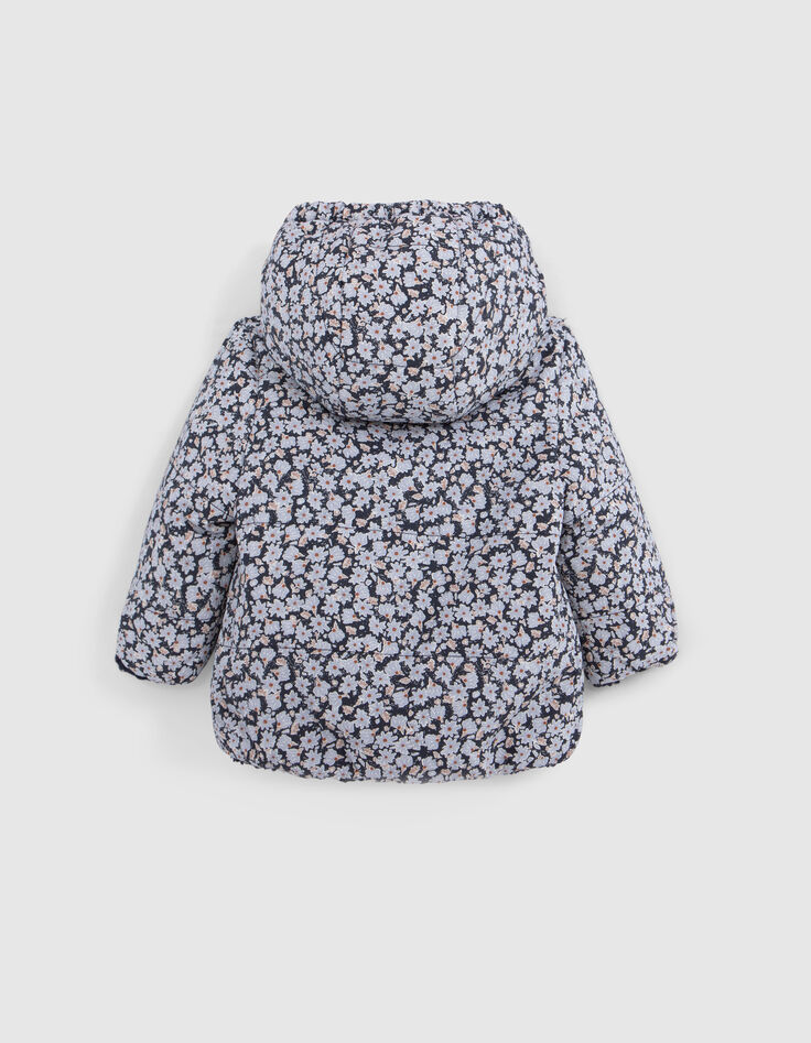 Wendbare Daunenjacke für Mädchen, Marineblau mit Blumen-4