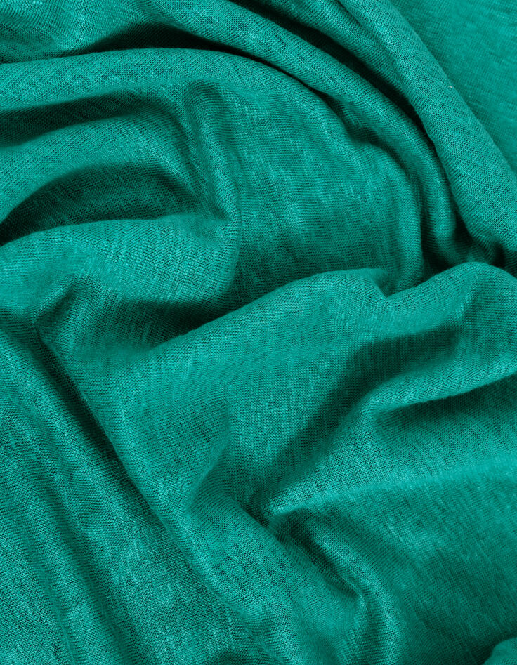 Tee-shirt col V turquoise maille de lin Femme-6