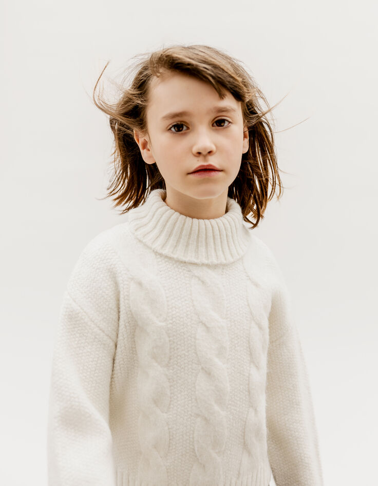 Jersey de punto de cuello alto crudo para niña-2