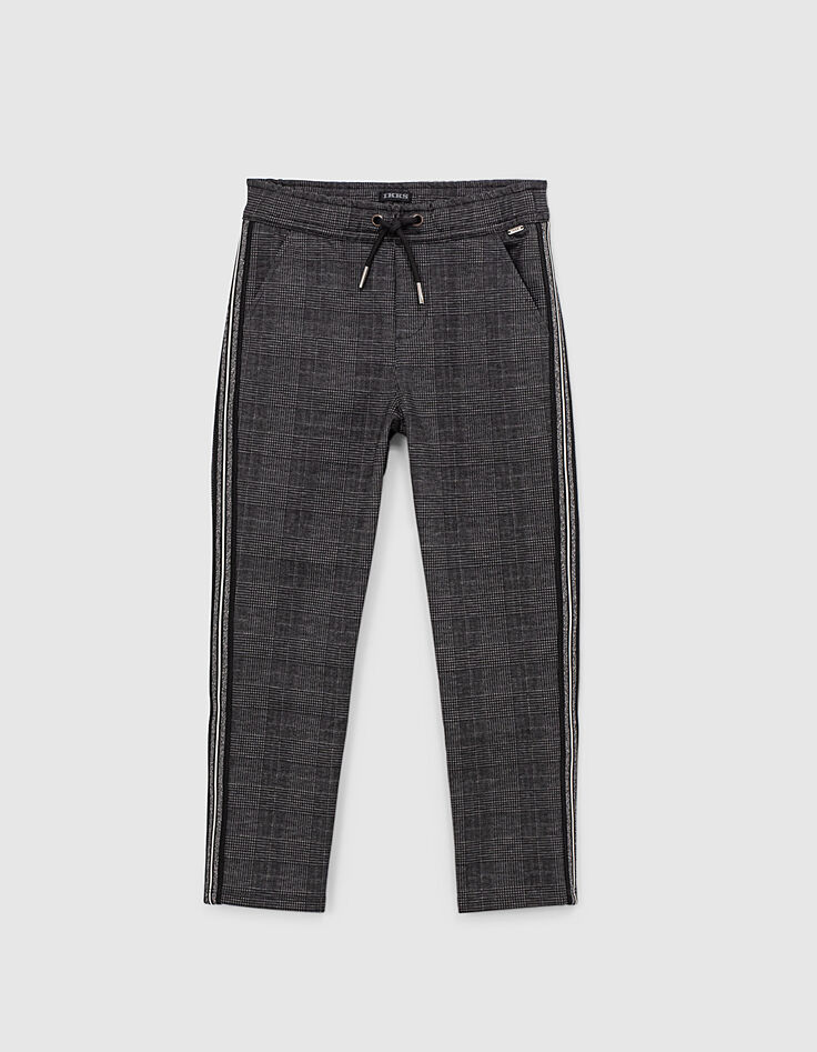Pantalon gris chiné forme jogging prince-de-galles garçon-1 Pantalon gris chiné forme jogging prince-de-galles garçon-1