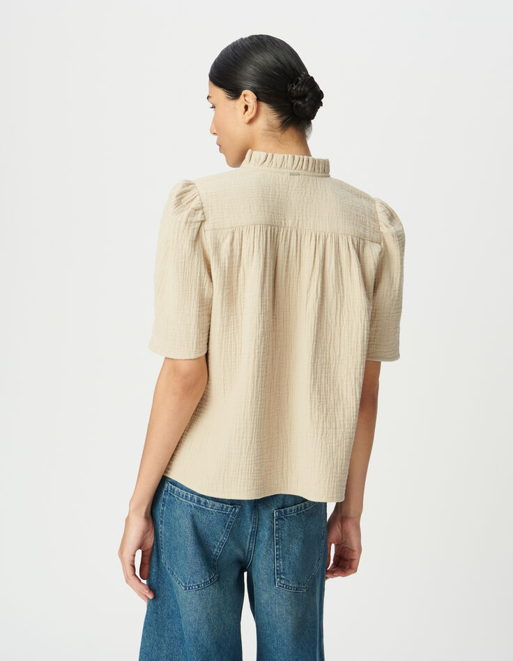 Top en gaze de coton beige clair pour femme-3 Top en gaze de coton beige clair pour femme-3