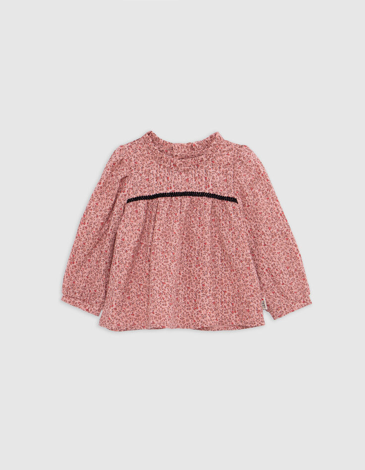 Blouse rose coton bio petites fleurs faux-uni bébé fille-1