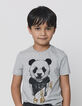 Tee-shirt gris chiné moyen visuel panda-skateur garçon -1