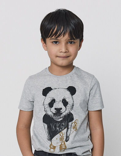 Gechineerd middengrijs T-shirt panda-skater jongens  - IKKS
