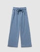 Blue maxi flowing jeans with embroidery on girls' sides-1