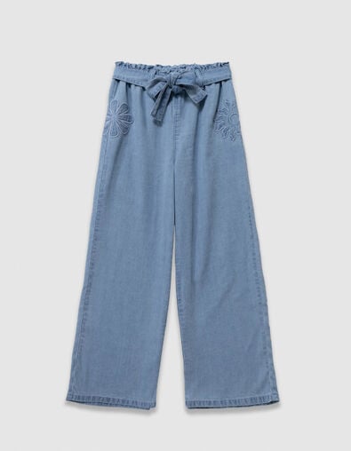 Blue maxi flowing jeans with embroidery on girls' sides - IKKS