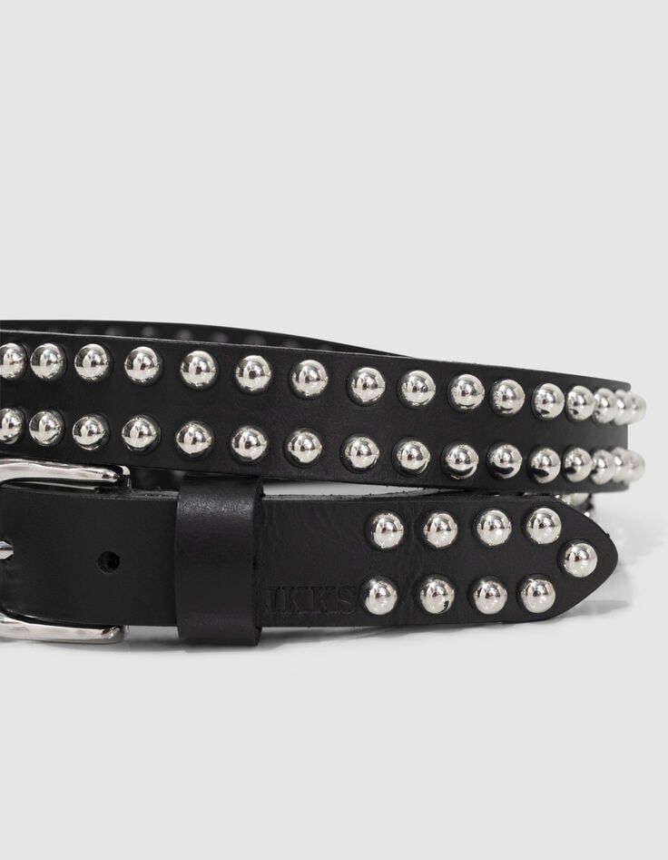 Women’s black all-over studded leather jeans belt-4