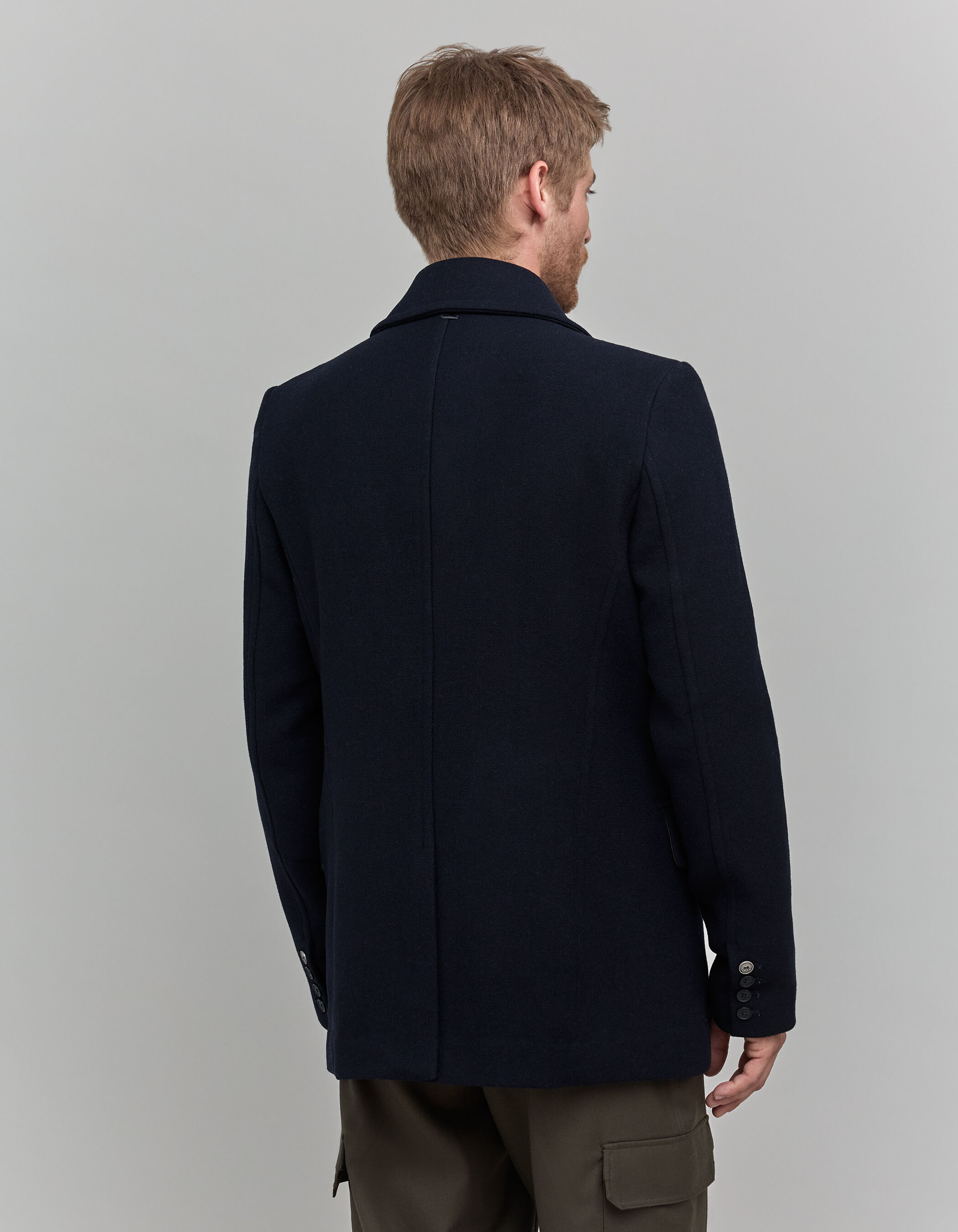 Men s navy blue woolly pea jacket IKKS