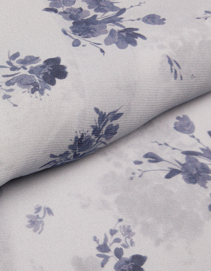 Women's blue micro flower print flowing shirt-8