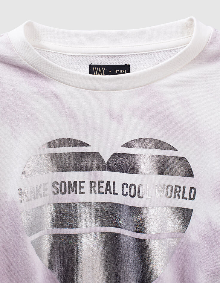 Sudadera blanco roto tie and dye corazón foil niña-2