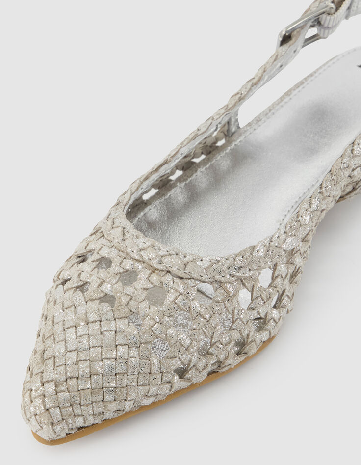 Ballerines slingback argent&eacute;es cuir tress&eacute; Femme-4