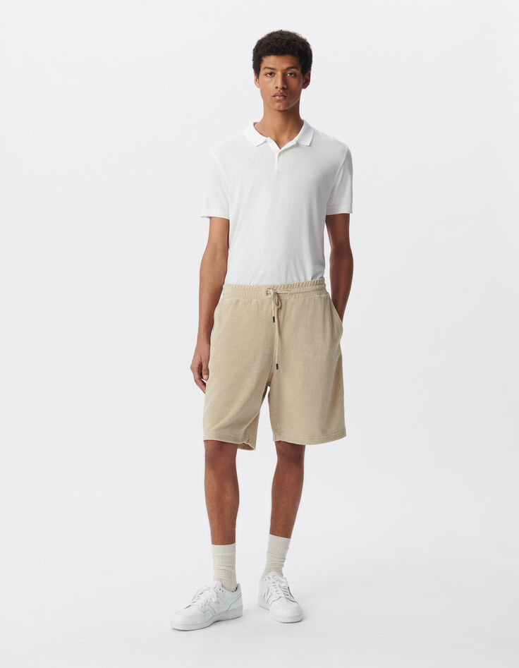 Men’s beige terry cloth Bermuda shorts-1 Men’s beige terry cloth Bermuda shorts-1