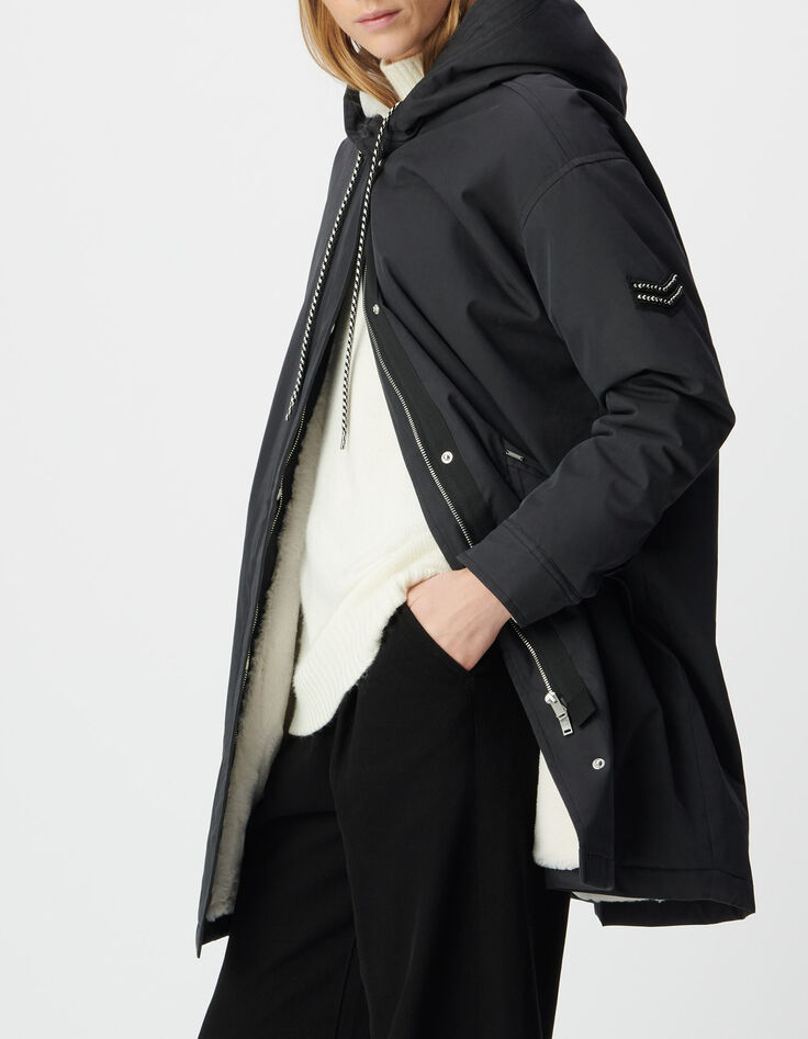 Parka noire fourr&eacute;e &agrave; capuche Femme-3