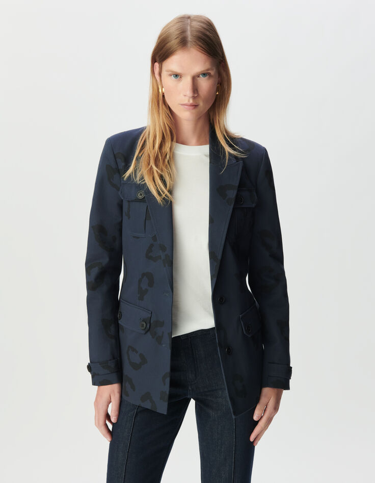 Women’s navy safari jacket with jaguar print-2 Women’s navy safari jacket with jaguar print-2