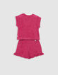 Ensemble short et T-shirt rose en éponge bébé fille-3