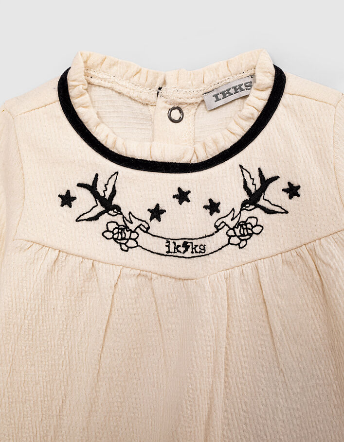 Baby girls’ ecru T-shirt with pretty black embroidery - IKKS