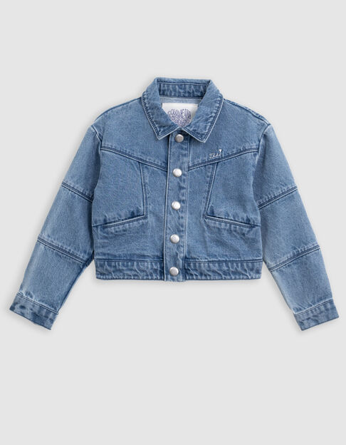 Veste en jean bleu maxi broderie dos fille - IKKS