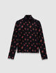 Schwarzes Mädchen-T-Shirt lange Ärmel gerippt Rosenprint-3