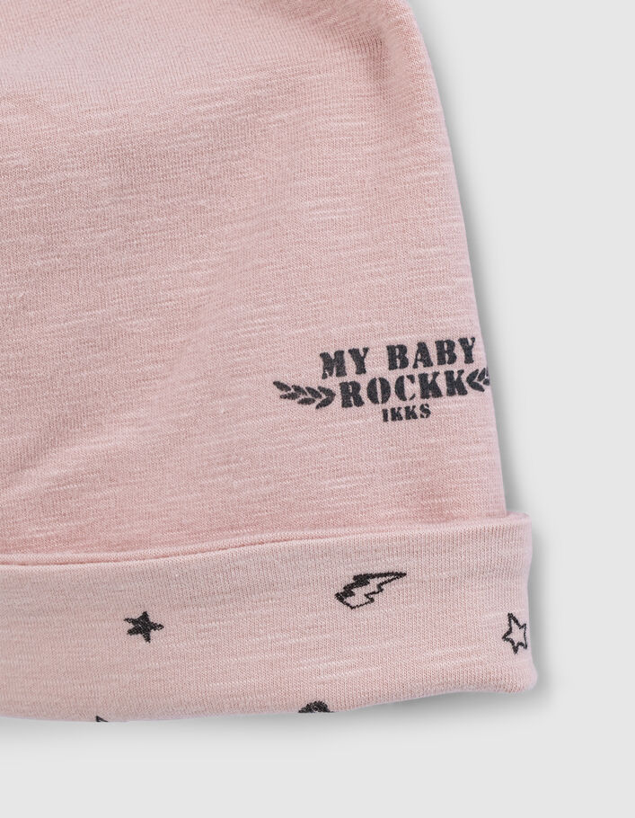 Gorro reversible rosa y estampado rock algodón bio bebé-6