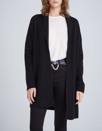 Schwarze Damenstrickjacke mit Maxi-Schriftzug hinten - IKKS