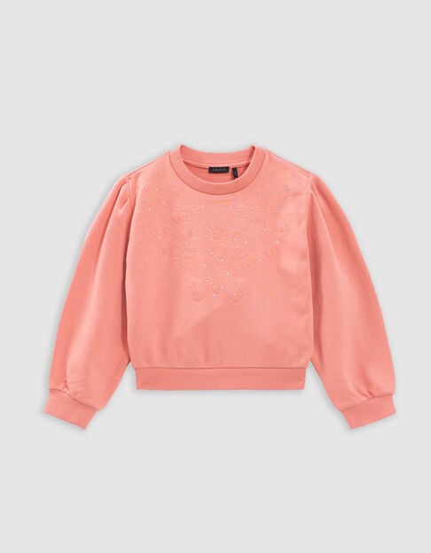 Sweat rose décor broderies et oeillets fille - IKKS
