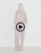 Women’s burgundy striped neck tie shirt-8