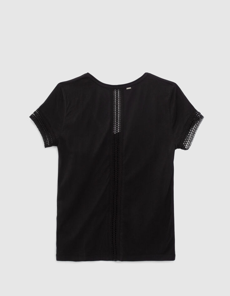 Schwarzes Spitzen-T-Shirt für Frauen eingelegt-1