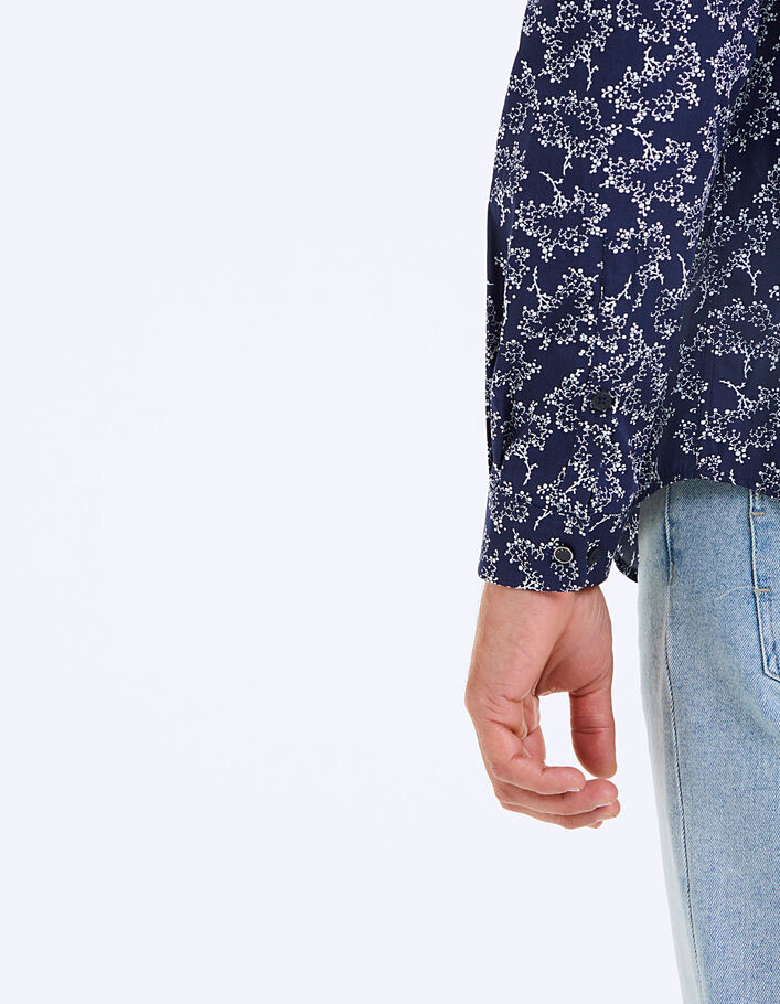 Men’s indigo floral motif slim shirt - IKKS