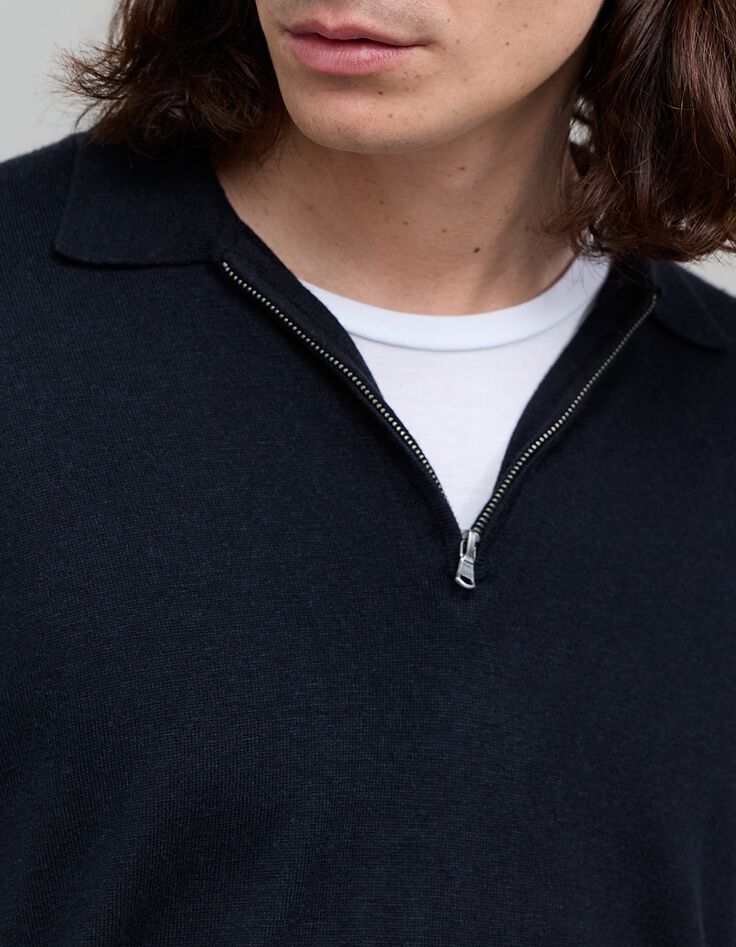 Herren-Poloshirt anthrazit Strick mit Rei&szlig;verschlusskragen-4