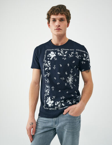 Men's navy Bandana motif T-shirt - IKKS