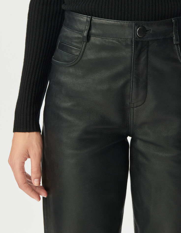 Pantalon en cuir noir coupe jean Femme-4