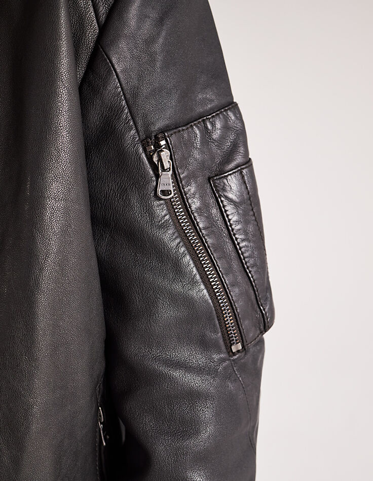 Men’s dark brown leather jacket with detachable facing-4