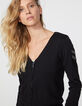Cardigan maille tricot noir bijoux esprit militaire femme-5