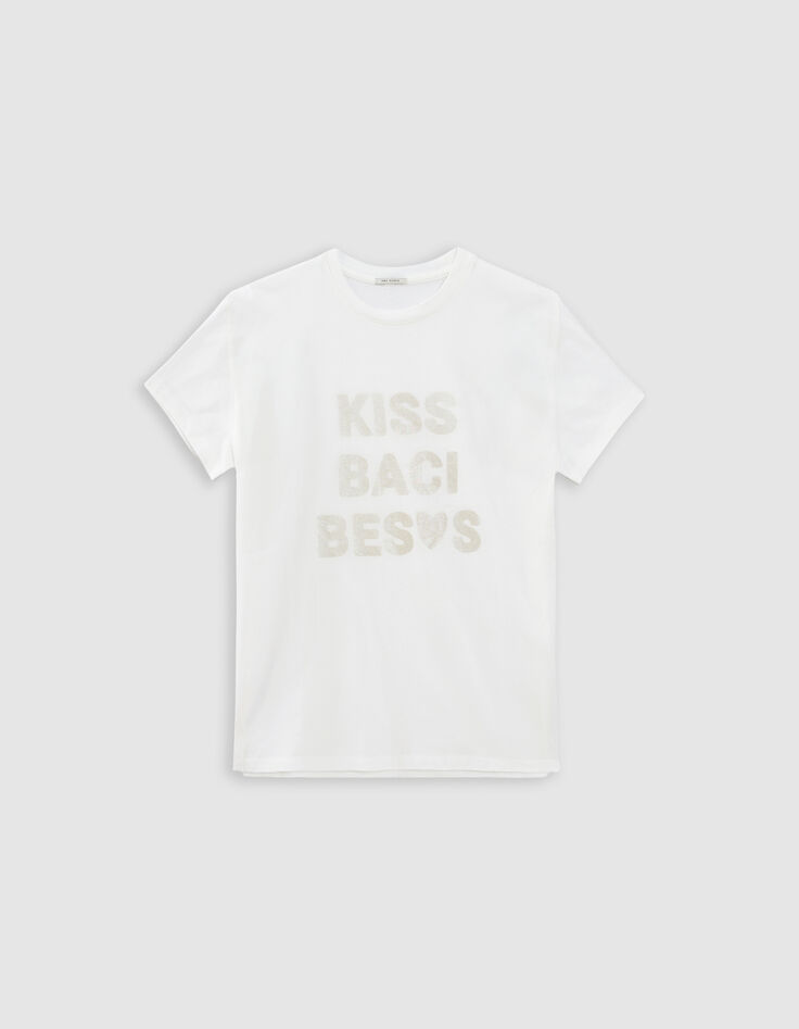 Wei&szlig;es T-Shirt, irisierender Schriftzug-5