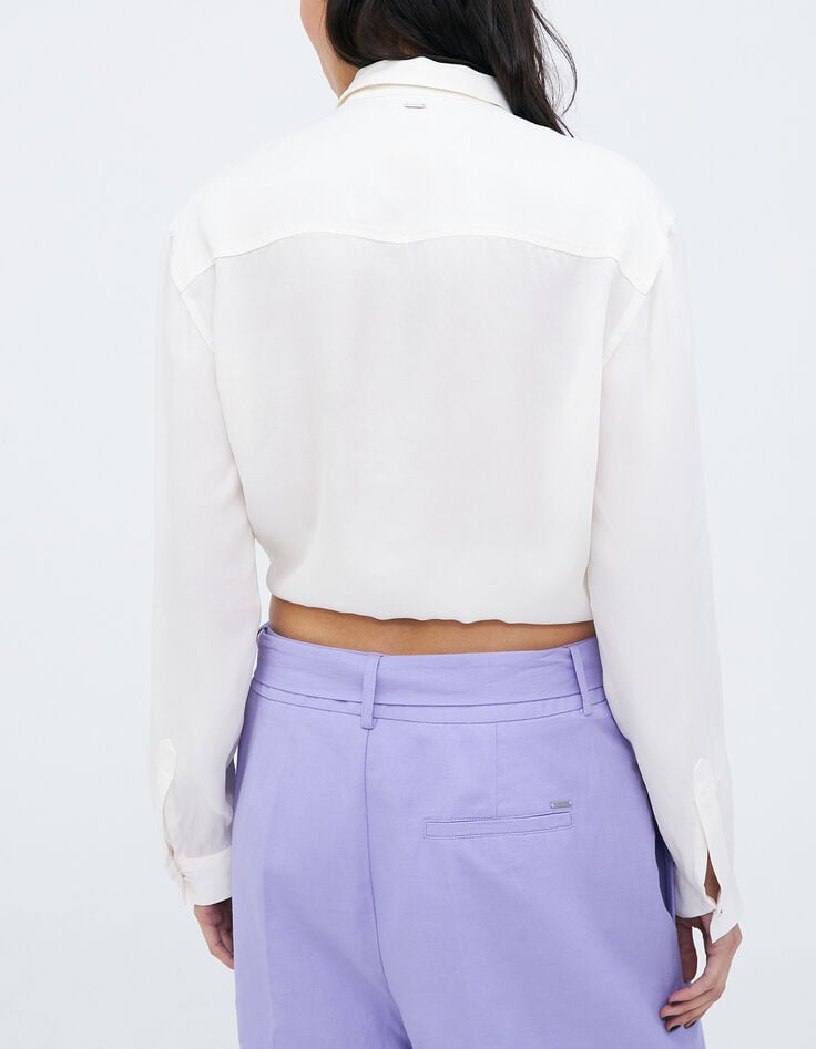 Camisa blanco roto satinado para anudar delante mujer-6