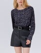 Marineblaues Damenstrickpullover mit Fleckenprint-1