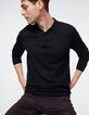 Men’s black knit long sleeve polo shirt-1