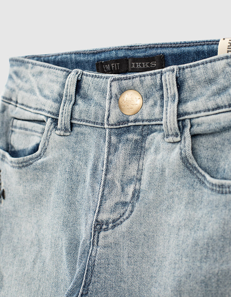 Girls’ light blue embroidered organic slim 7/8 jeans-4
