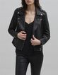 Veste cuir noir esprit motard broderie perle éclair Femme-2