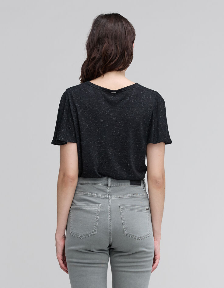 Tee-shirt noir viscose iris&eacute;e Femme-3