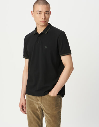 Men&rsquo;s black pique knit short-sleeved polo shirt - IKKS