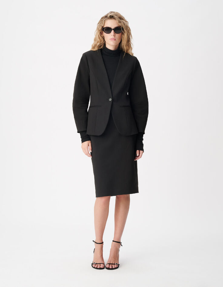 Veste de tailleur noire cintr&eacute;e d&eacute;coupes manches Femme-3